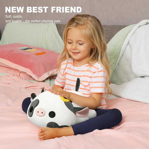 12") Onsoyours Cute Cow Plushie with Sunflower Headwear, Soft Stuffed Milk Love Cow Squishy Plush Animal Toy Flower Cow