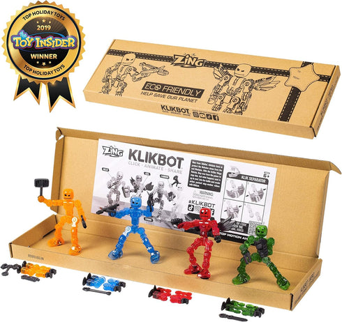 Set 4 6 1 Zing Klikbot, Complete of Poseable Action Figures with Weapons, Translucent, Create Stop Motion Animation