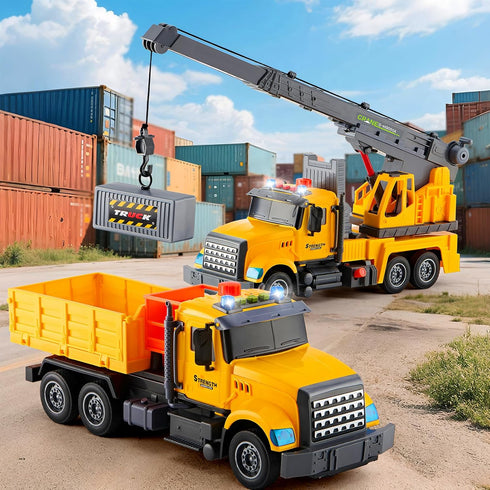 LerBao 2Pcs Set,Lifting 3 4 5 6 7 Large-Size Construction Engineering Truck Toy Arm Crane & Lifting Transport Truck