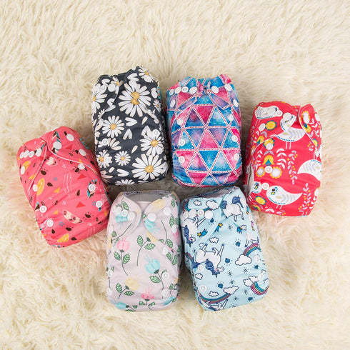 6pcs 12 12pounds ALVABABY with Inserts Baby Cloth Diapers Pocket Newborn Diaper for Less Than Baby Snaps Cloth Diapers