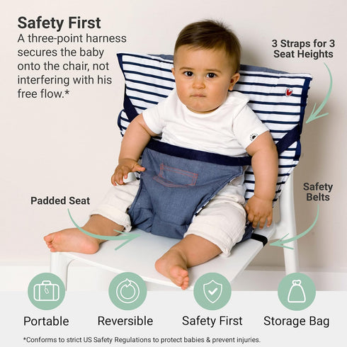 BabyToLove Pocket Seat | Compact Portable High Chair for Travel, Dining & More | Secure & Washable Toddler Seat