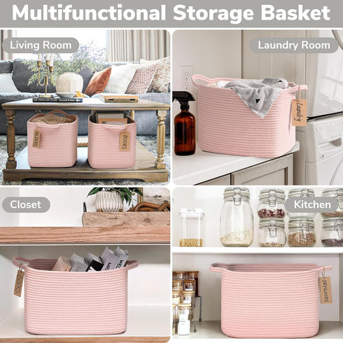 Goodpick Woven Storage Basket for Shelves, Small Rectangle Baby Nursery Basket, Towel Baskets, 13 x 10 x 9 Inches,