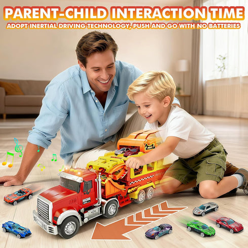 RIANEAN 3 4 5 6 7 8 Playset 6 Kids Toys for Years Old Boys, Carrier Truck Transport Car with Lights Sounds, Foldable