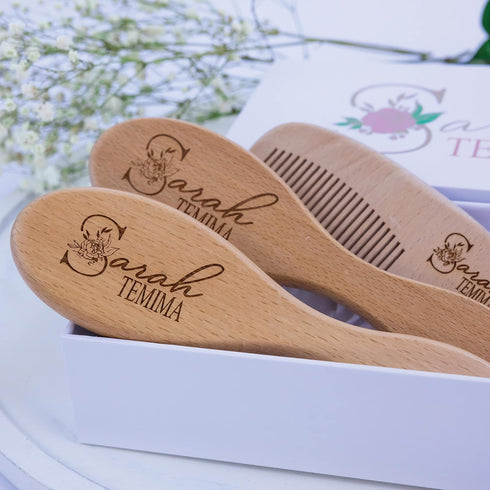 Set Set| Personalized Wooden Baby Brush Girl | Wooden Baby Brush and Comb Personalized Baby Gift | Personalized Baby
