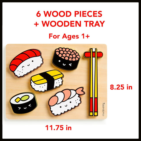 Mudpuppy Sushi Friends: Wooden Tray Puzzle with 6 Sushi Shaped Pieces