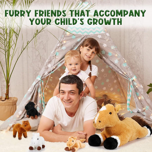 5 18 Inches Mommy 4 Set Lenwen Pcs Horse Stuffed Animals Large Horse Plush with Babies in Zippered Belly Nurturing