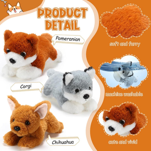 Skylety 3 Pcs 7.87 Inches Dog Stuffed Animal Plush, Soft Plush Dog Pillow Toy Fluffy Puppy Set for Christmas