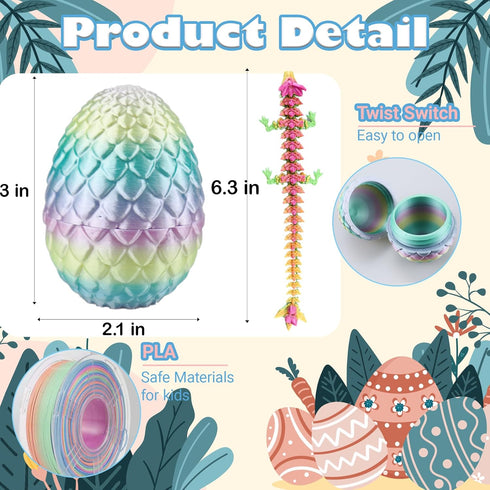 HTXJ-MF 6PCS 3D 3D Printed Dragon Eggs with Dragon Inside, Easter Basket Stuffers Mini Mystery Crystal Egg Fidget Toy