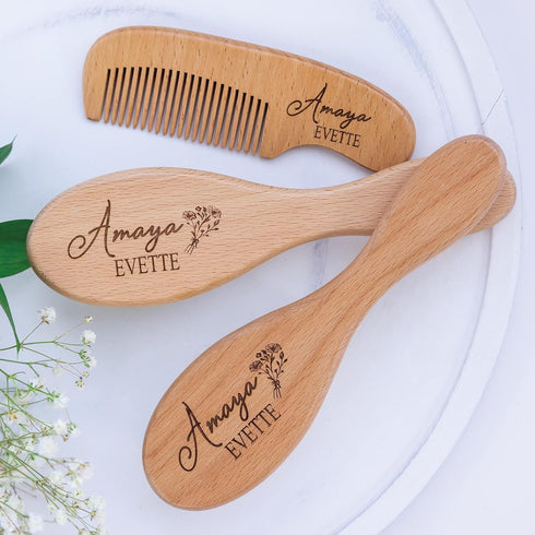 Set Set Custom Wooden Baby Brush | Personalized Wooden Baby Brush | Personalized Baby Gift Girls | Personalized Baby