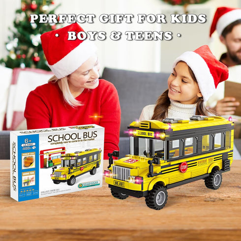WEMEWEME Set 6+ 488PCS School Bus Building Blocks for Kids Creative Vehicle Toy with Movable Wheels Compatible