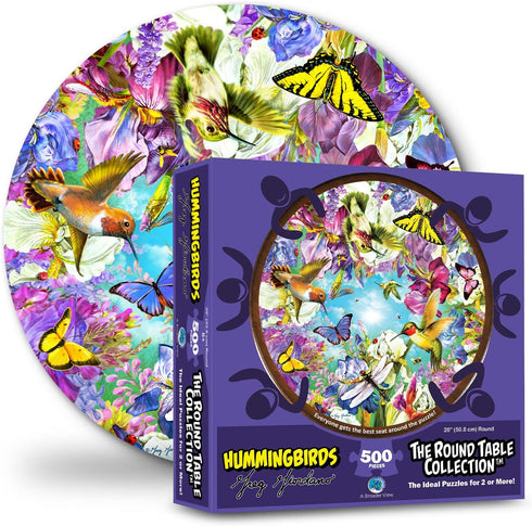 A Broader View Hummingbirds Round Table Puzzle, 500 Pieces, Jigsaw Puzzles for Adults & Kids
