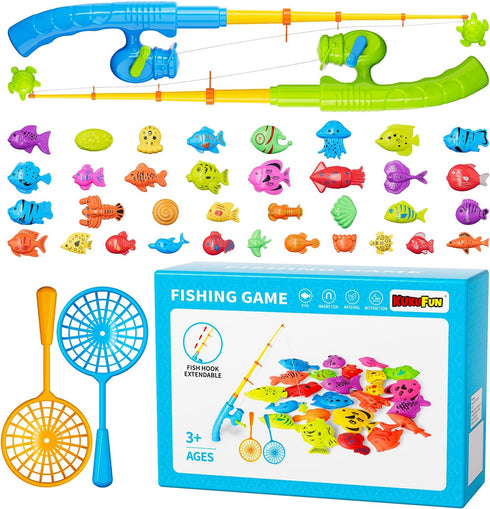 KukuFun 3 4 5 6 Magnetic Fishing Pool Toys Game for Kids Toddlers, Water Table Bathtub Toy with Pole Rod Net Plastic