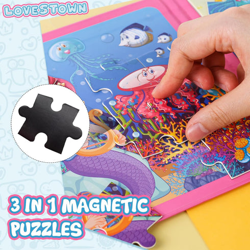 LovesTown Magnetic Travel Puzzles Book - Fairytale Magnetic Puzzles for Toddlers Learning