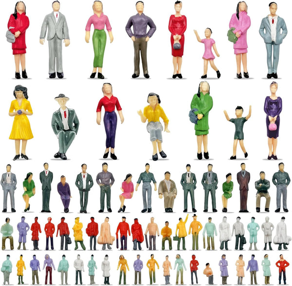 70PCS People Figurines Mini Trains, Architectural 1:25 1:50 1:75 1:87 Scale Painted Figures, Dollhouse People
