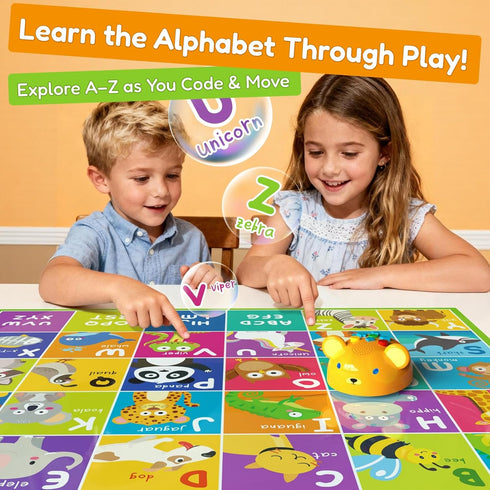 3-5, Apitor Robot Bear Screen-Free Coding Robot for Kids Ages First Coding Toy with Lights, Sounds & Alphabet Map, STEM
