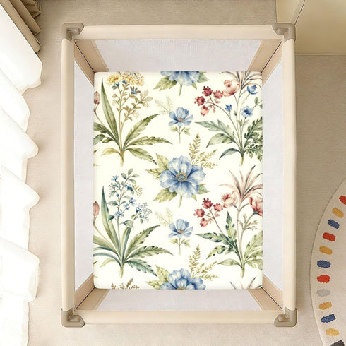 CZXW 52" 28" Botanical Wildflowers Crib Sheets Fitted x Natural Cotton Soft & Breathable for Baby Crib Mattress