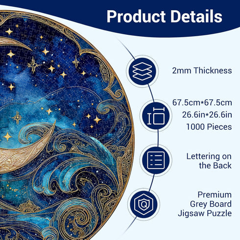 1000 Piece Puzzle for Adults - Waves Stars and Moon Jigsaw Puzzles - Impossible Hard Difficult Challenging Jigsaw