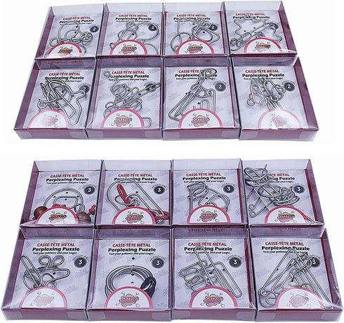VolksRose 24pcs Brain Teaser Metal Wire Puzzles, Classical Mini IQ Challenge Puzzle Games, Educational Gift for Kids