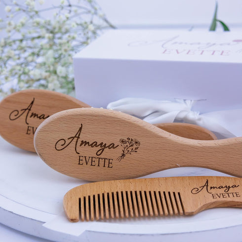 Set Set Custom Wooden Baby Brush | Personalized Wooden Baby Brush | Personalized Baby Gift Girls | Personalized Baby