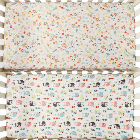 Pack 2 Pack Set Onacosht n Play Fitted Sheets for Baby Girl Soft Jersey Knit Sheets for Mini Crib Mattress and Playard