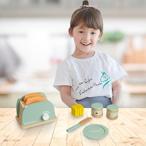 11-pc. Set Teamson Kids Little Chef Frankfurt Wooden Play Kitchen Toaster Accessory with Pretend Food and Utensils
