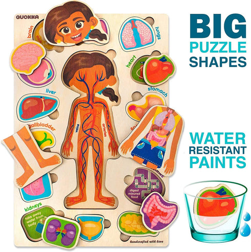 3-5 QUOKKA Puzzles for Kids Montessori Puzzles for Toddlers Preschool Game Learning Human Body Parts Anatomy Skeleton