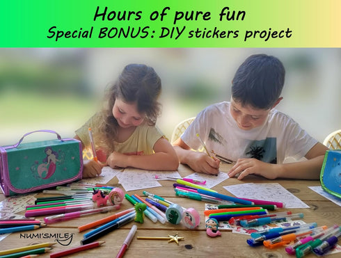 NUMI'SMILE Dinosaur Pencil Case with Fruit Scented Markers Art Set, Gifts for Boys Ages 3-9, Dino Coloring Supplies