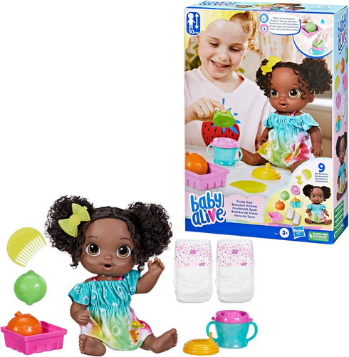 Baby Alive Fruity Sips Doll, Lime, 12-inch Baby Doll Set with Drinks & Wets, Pretend Juicer for Kids