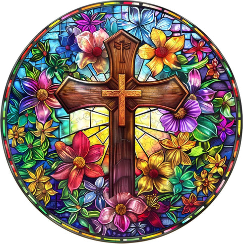 Wooden Puzzles for Adults, Stained Glass Cross Wood Puzzles Adult, Unique Animal