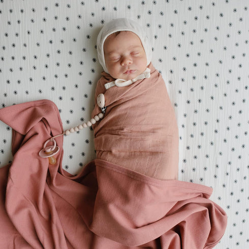 35x35 Inch mushie Extra Soft Baby Blanket | Cotton and Elastane Ribbed Receiving Blanket, Swaddle, Stroller | (Blush)