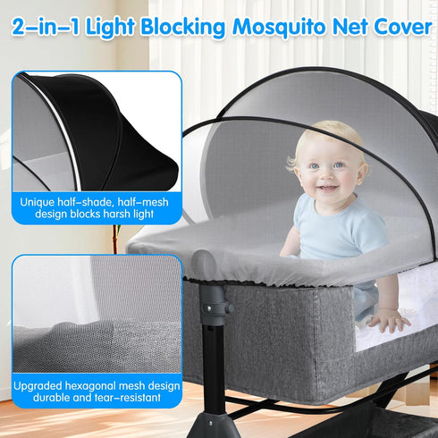 WANRU 2-Way Bassinet Mosquito Net Cover - Half-Blackout Mosquito Net for Baby Crib & Bedside Sleeper, Breathable Crib