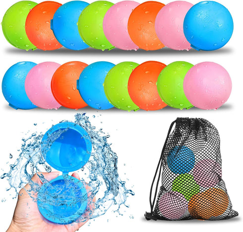 SOPPYCID 16PCS Reusable Water Balloons - Quick Fill Water Balls Toys For Toddler Age 4-8 - Refillable Magnetic