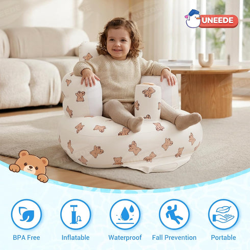 3 UNEEDE Inflatable Baby Seat for Months & Up, Infant Floor Chair for Sitting Up with Built in Air Pump, Lightweight