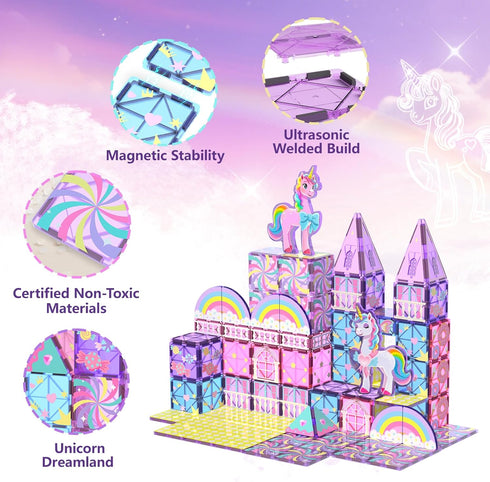 3-5 4-8, 3+ GobiDex Magnetic Building Blocks Unicorn Toys for Girls, Princess Magnetic Tiles Building Toys for Kids
