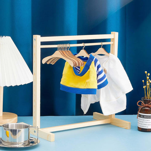 11 Pcs Doll Closet with Wooden Hangers, 11.8 Inches Mini Doll Clothes Rack, Wardrobe Furniture Accessories