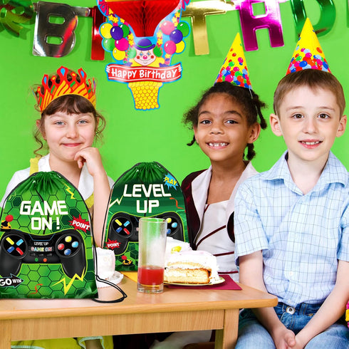 Eccliy 20 Pack Video Game Party Drawstring Bags - 12 x 10 Inch Goodie Bags for Game Party (Green)