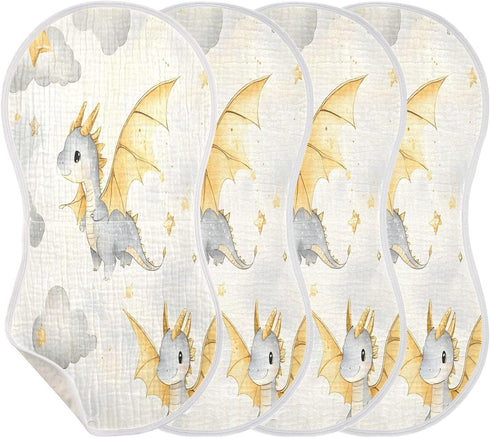 YETTASBIN Cute Cartoon Dragon Muslin Baby Burp Cloth, Super Soft Absorbent Cotton Burp Rag Baby Bibs Feeding Cloth