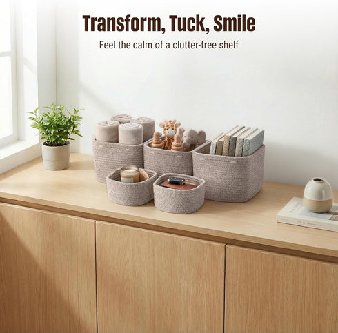 VIRETH HAUS 5-Pack 2 Closet, Storage Cubes Woven Rope Baskets - Sizes Organizer Bins for Shelf, Bookshelf, Nursery