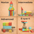 Set, 72 Natural Wood Building Blocks Pastel Color Pieces Castle Construction Blocks with Storage Tray, Educational STEM