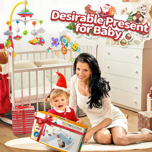 0-24 108 Baby Musical Crib Mobile with Hanging Rotating Toys, Remote Control, Lights Projector Function Music Box