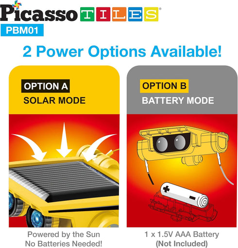 PicassoTiles STEM Kids Solar Powered Transformer Robot, 12-in-1 Educational Building Toy for Age 8+