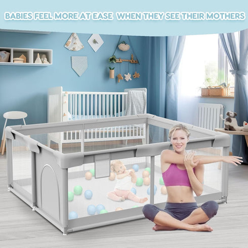 Baby Playpen Playard, 50x50 Baby Fence with Gate, Sturdy Safety Indoor & Outdoor Activity Center
