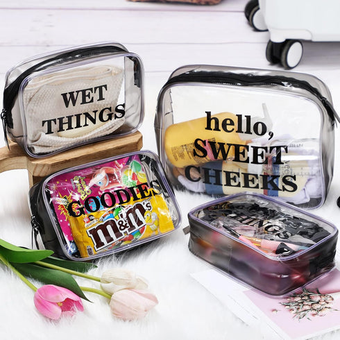 4 Packs Set Oudain Diaper Bag Organizer Pouches Clear PVC Travel Diaper Bag Waterproof Zippered Makeup Bag Dry Wet Bag