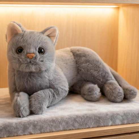 TUKVESZE 12 inch Gray Cat Plush Soft Plush Cat Toy, Realistic Black Cat Stuffed Animal Gifts for Boys and Girls (Gray)