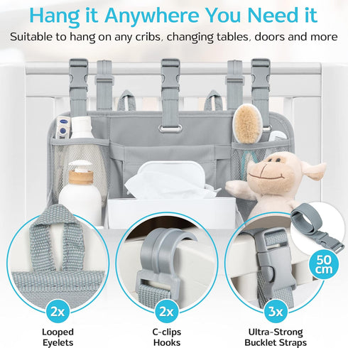 XL Hanging Diaper Caddy Organizer – Reinforced Diaper Stacker for Crib, Changing Table, Playard, Wall & Door for
