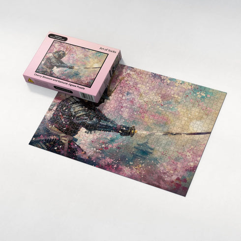 Art of Socks 1000 1000pc (50x70cm 19.685"x27.559") Cherry Blossom and Samurai Jigsaw Puzzle Pieces for Adults - Floral