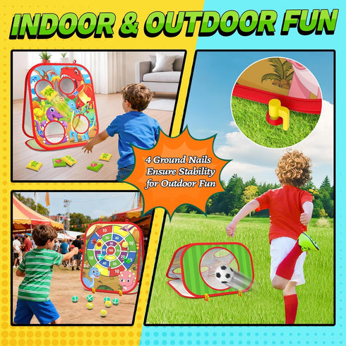 Gadetouq 6-1 3 4 5 6 7 8 Dino Bean Bag Toss Game Toy for Kids, Cornhole Board Outdoor Toys for Toddlers, Easter Gifts