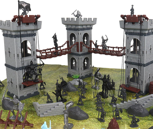 Medieval Castle Knight Toy Soldier Figures - DIY Castle Building Toy with 2 Dragons, 2 Bridges, and Storage Bag