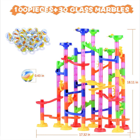 Gifts2U Marble Run Toy - 130Pcs Educational Construction Maze Block Toy Set with Glass Marbles for Kids