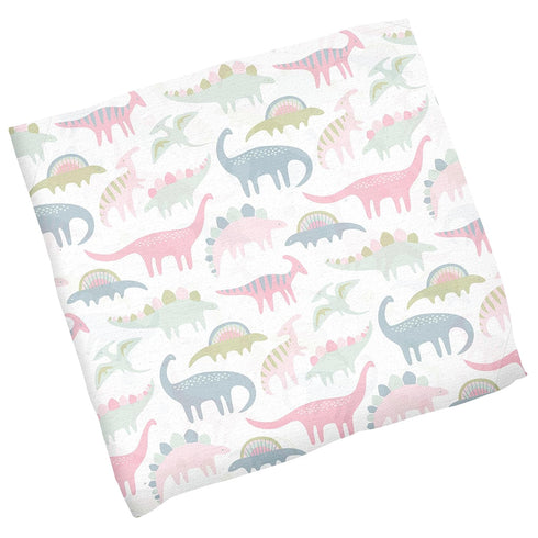 Stephen Joseph Muslin Swaddle Blanket, 100% Cotton, Newborn Receiving Wrap, 47 x 47 inches, Pink Dino